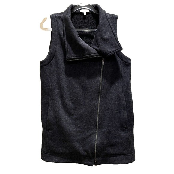 EILEEN FISHER Sweater Vest XS Wool Blend Moto Fleece Lined Asymmetric Zip Gray - Picture 1 of 8